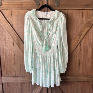 House of Harlow 1960 Paisley Long Sleeve Ruffle Smocked Mini Dress Size S EUC